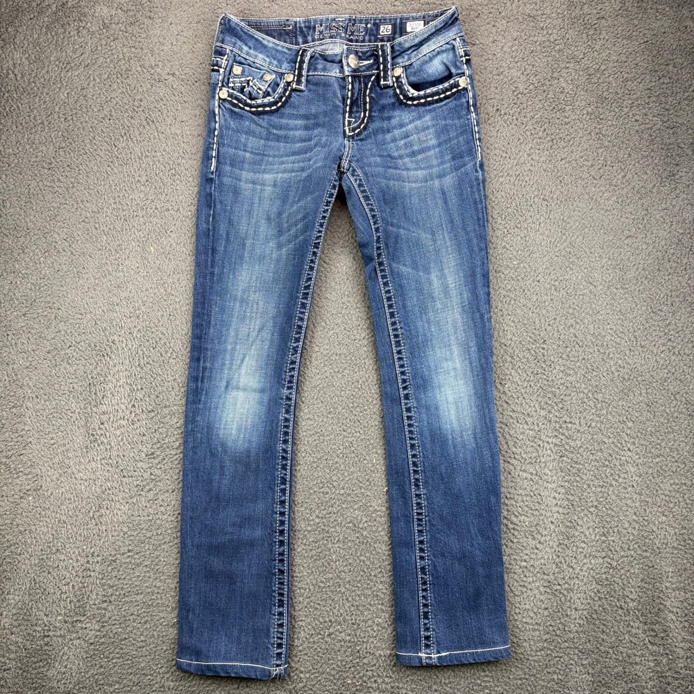Miss Me Sunny‎ Bootcut Jeans Womens 26 Denim Embellished Thick Stitch Low Rise